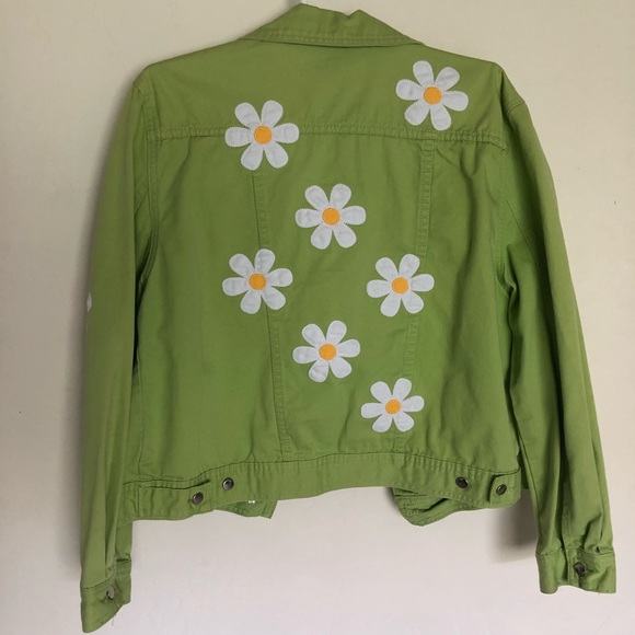 CUSTOM MADE LIGHTHOUSE FLORAL GREEN JEAN JACKET - Picture 4 of 6